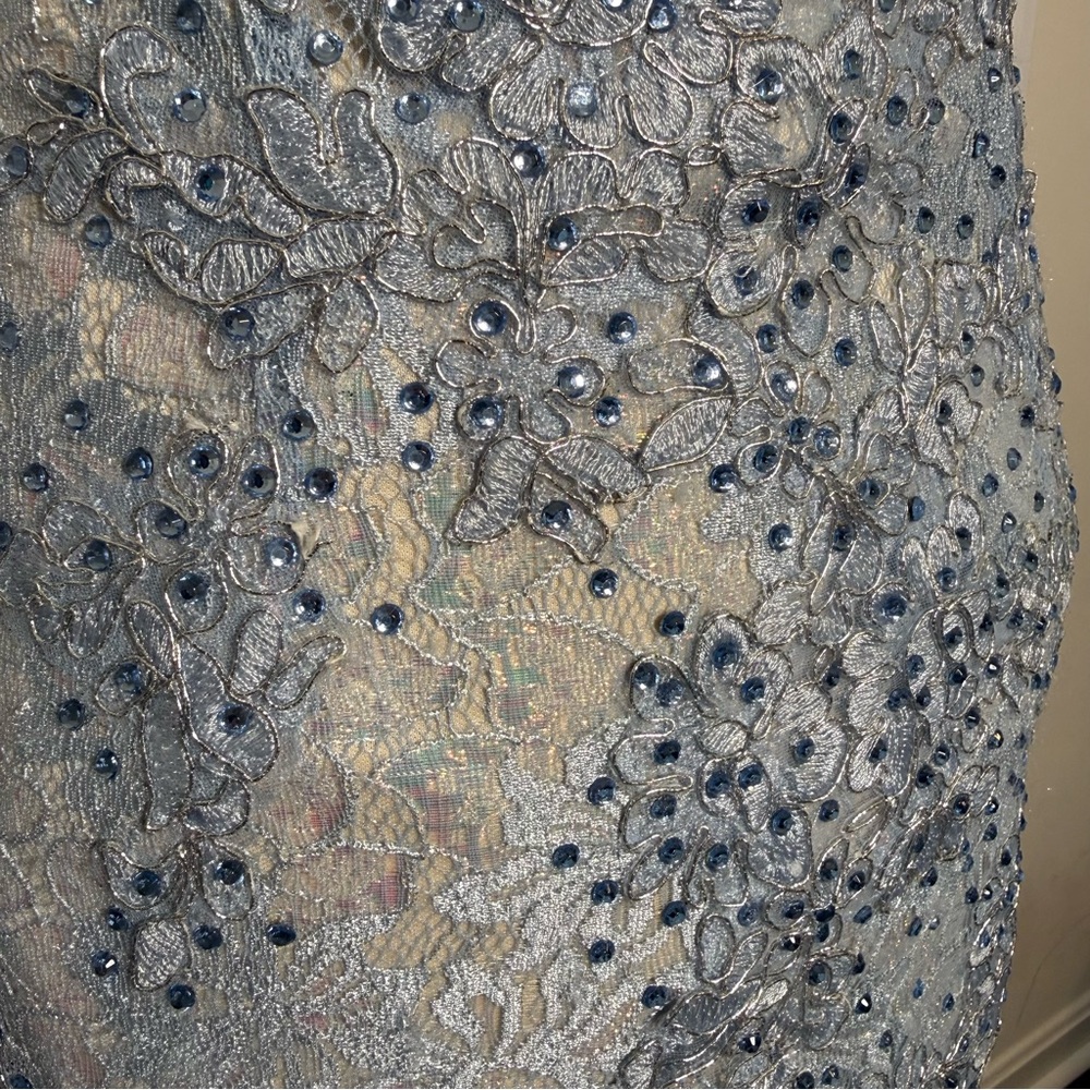 Mac Duggal One Shoulder Lace Beaded Dress Blue Corset Formal Prom Size 4 - Picture 9 of 16